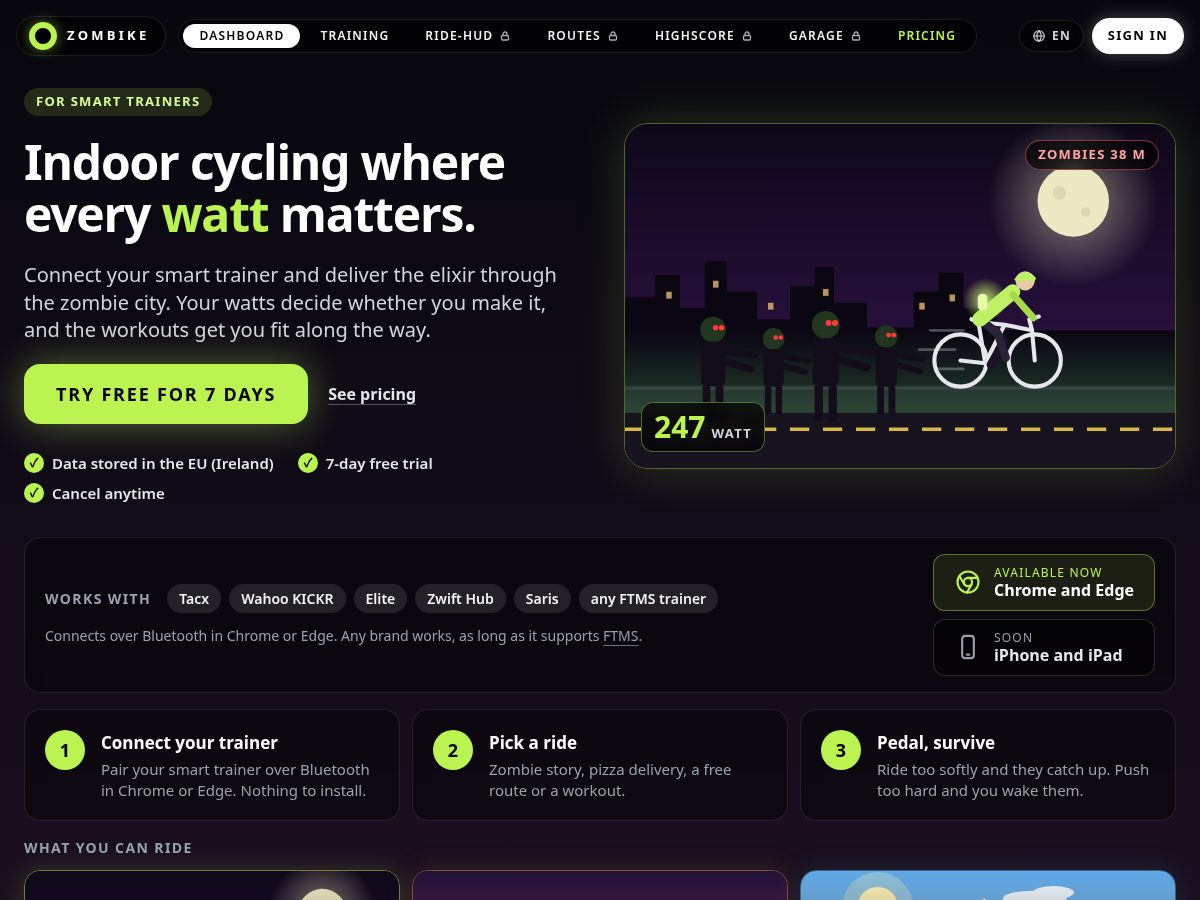 Landing-page snapshot of zombike.app