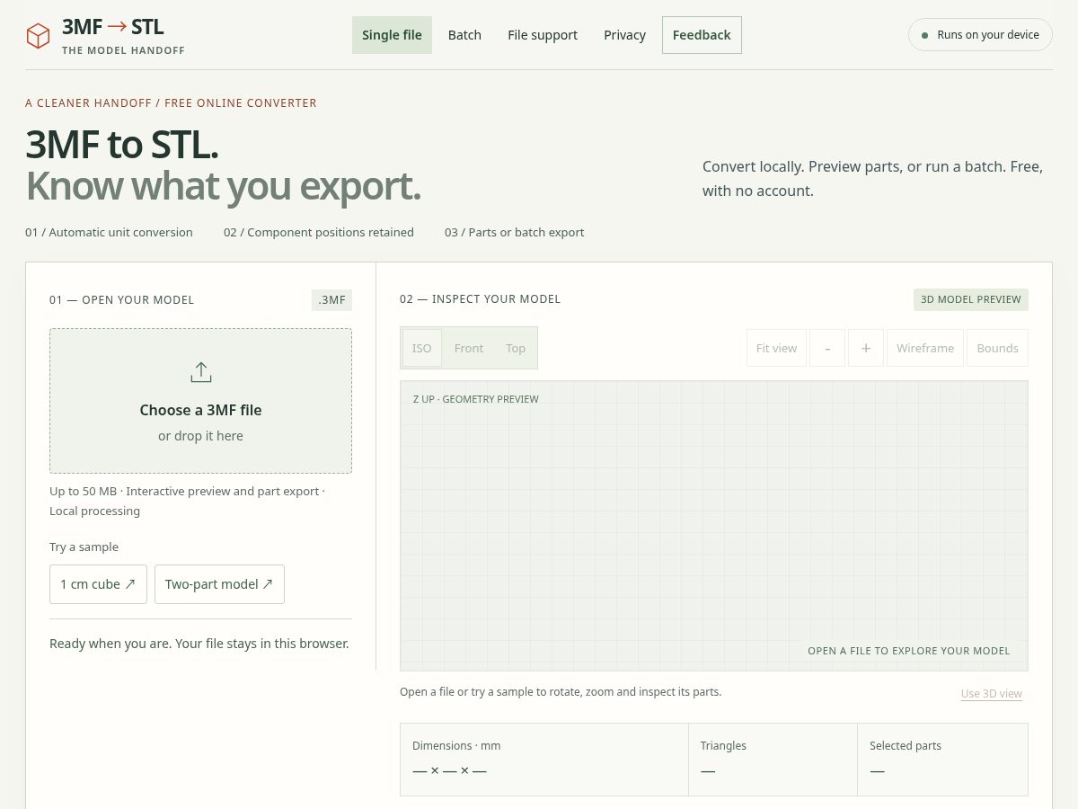 Landing-page snapshot of 3mftostl.top