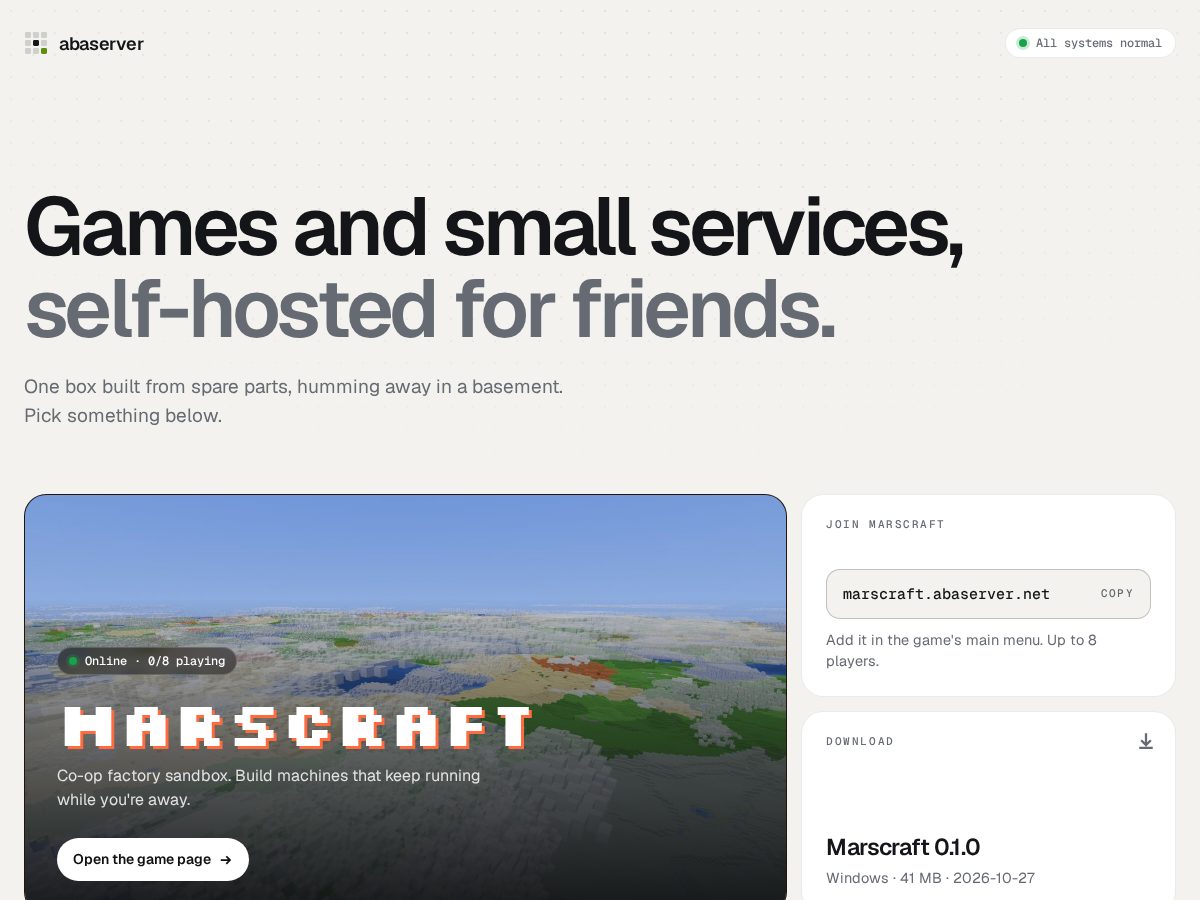 Landing-page snapshot of abaserver.net