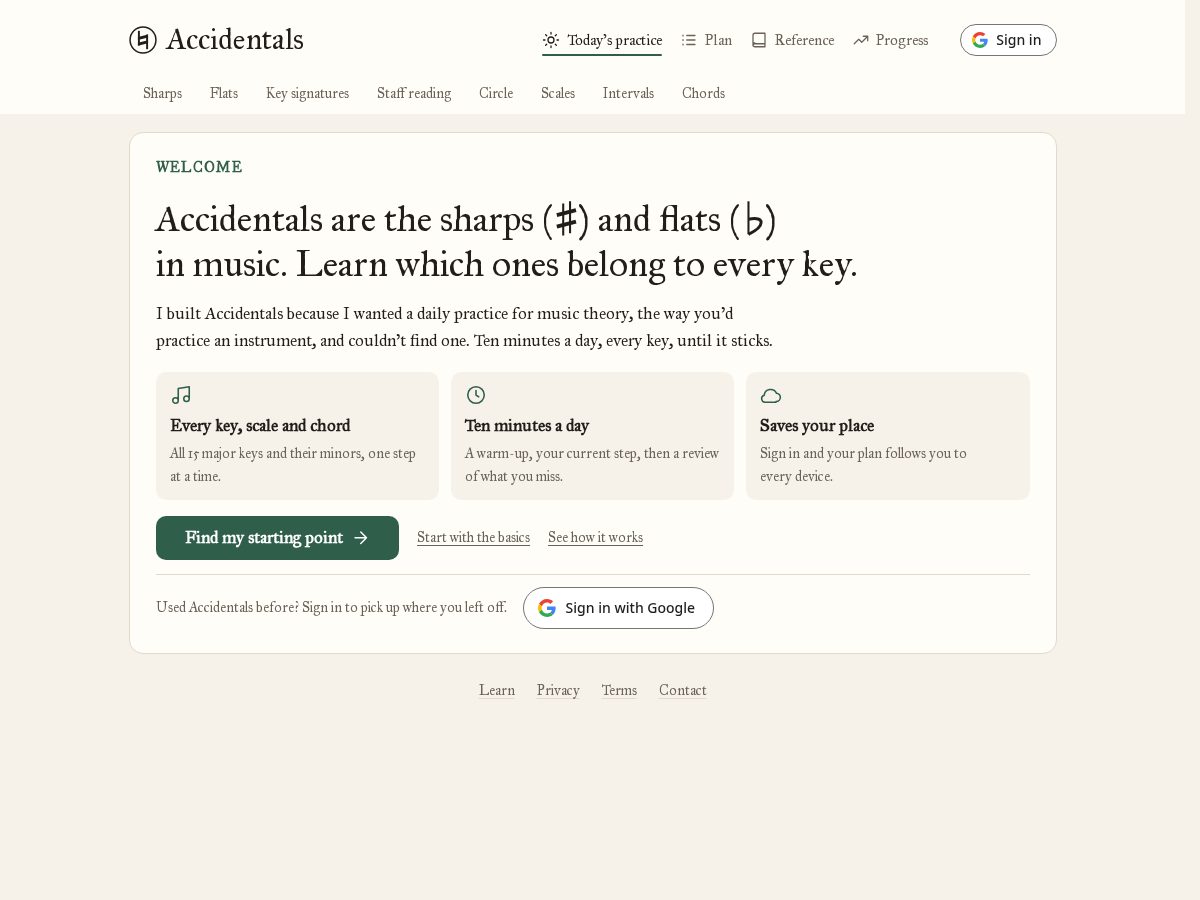 Landing-page snapshot of accidentals.app