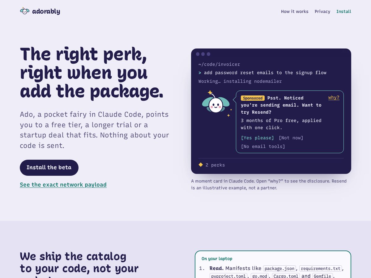Landing-page snapshot of adorably.dev