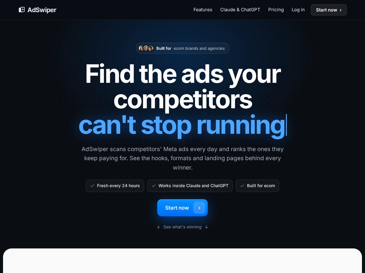 Landing-page snapshot of adswiper.app