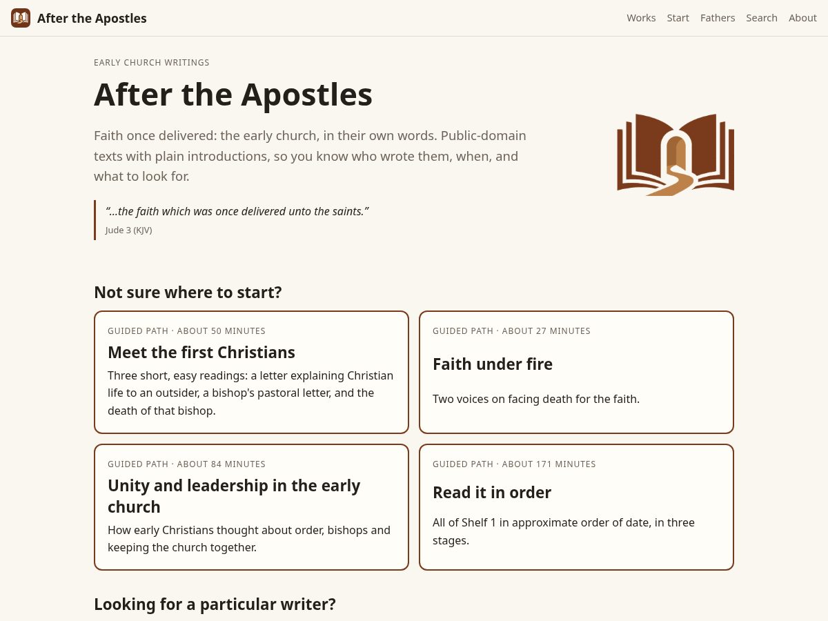 Landing-page snapshot of aftertheapostles.org