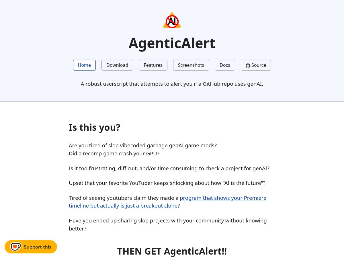 Landing-page snapshot of agenticalert.download