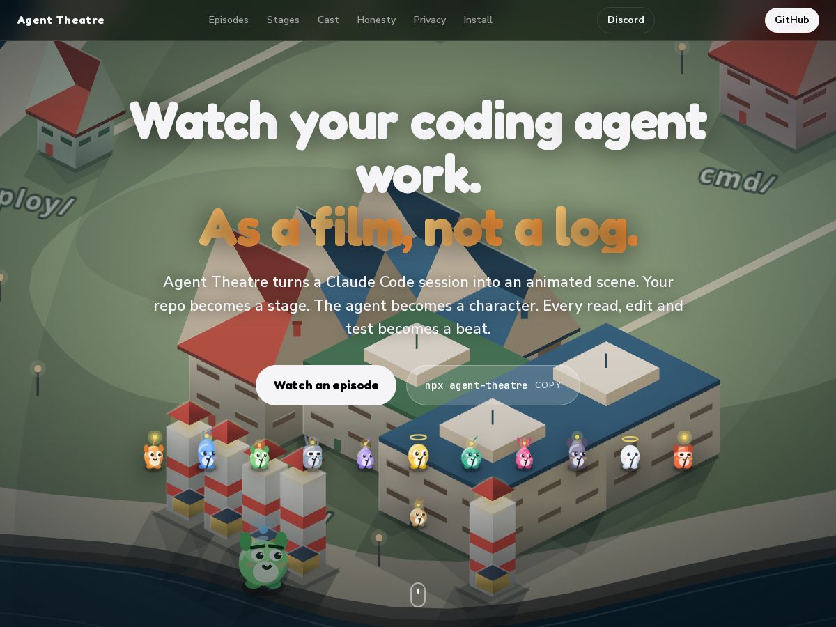 Landing-page snapshot of agenttheatre.dev