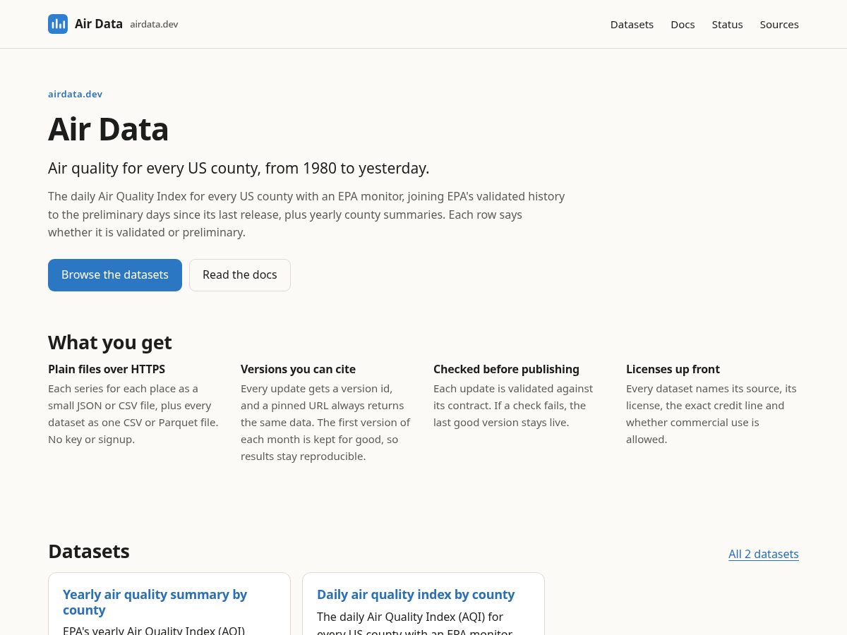 Landing-page snapshot of airdata.dev
