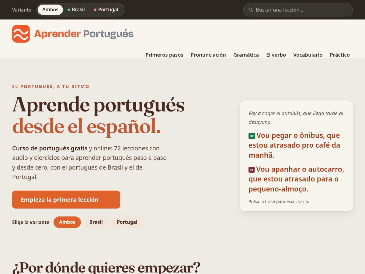 Landing-page snapshot of aprenderportugues.net