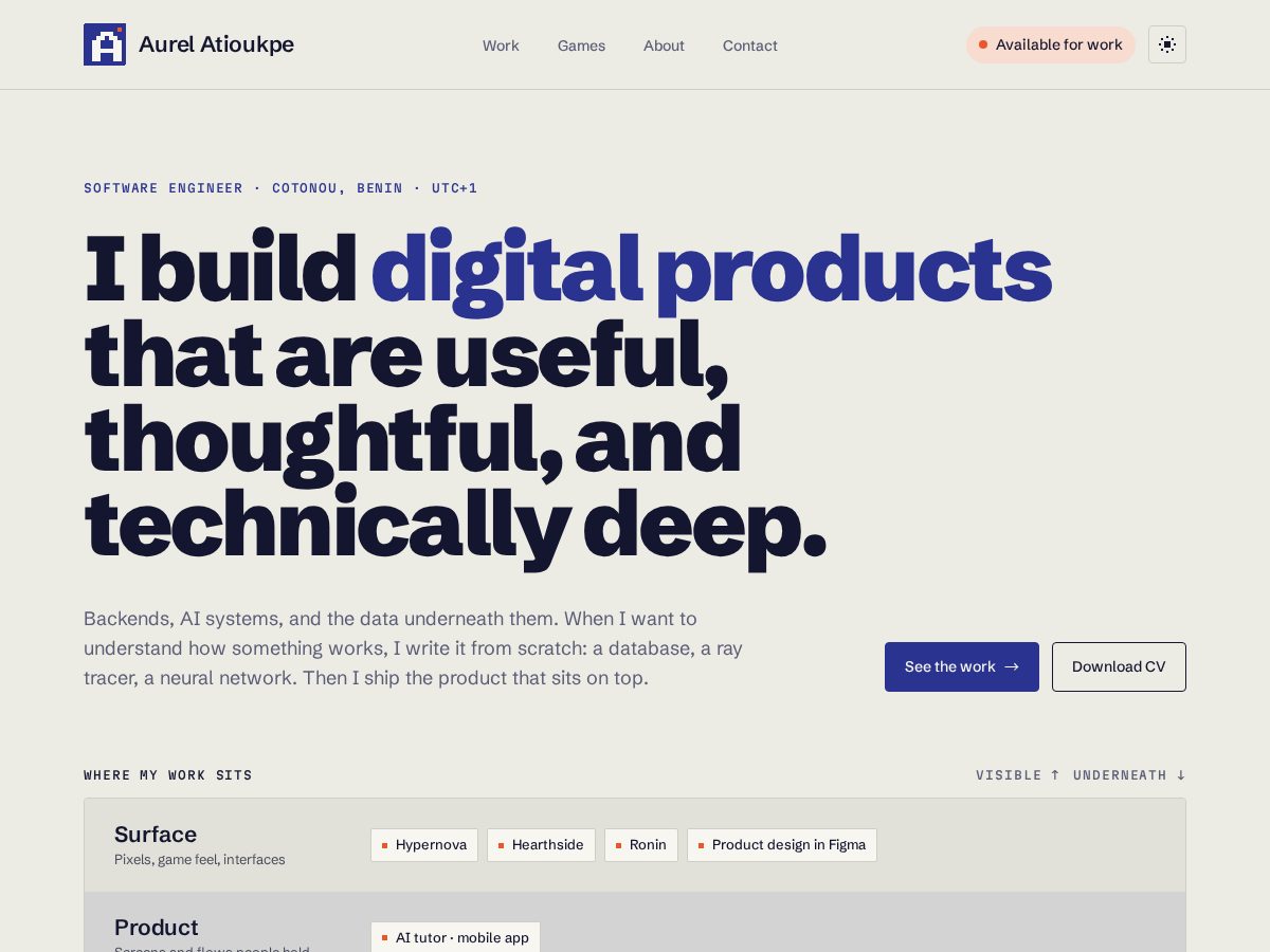 Landing-page snapshot of aurelatioukpe.tech