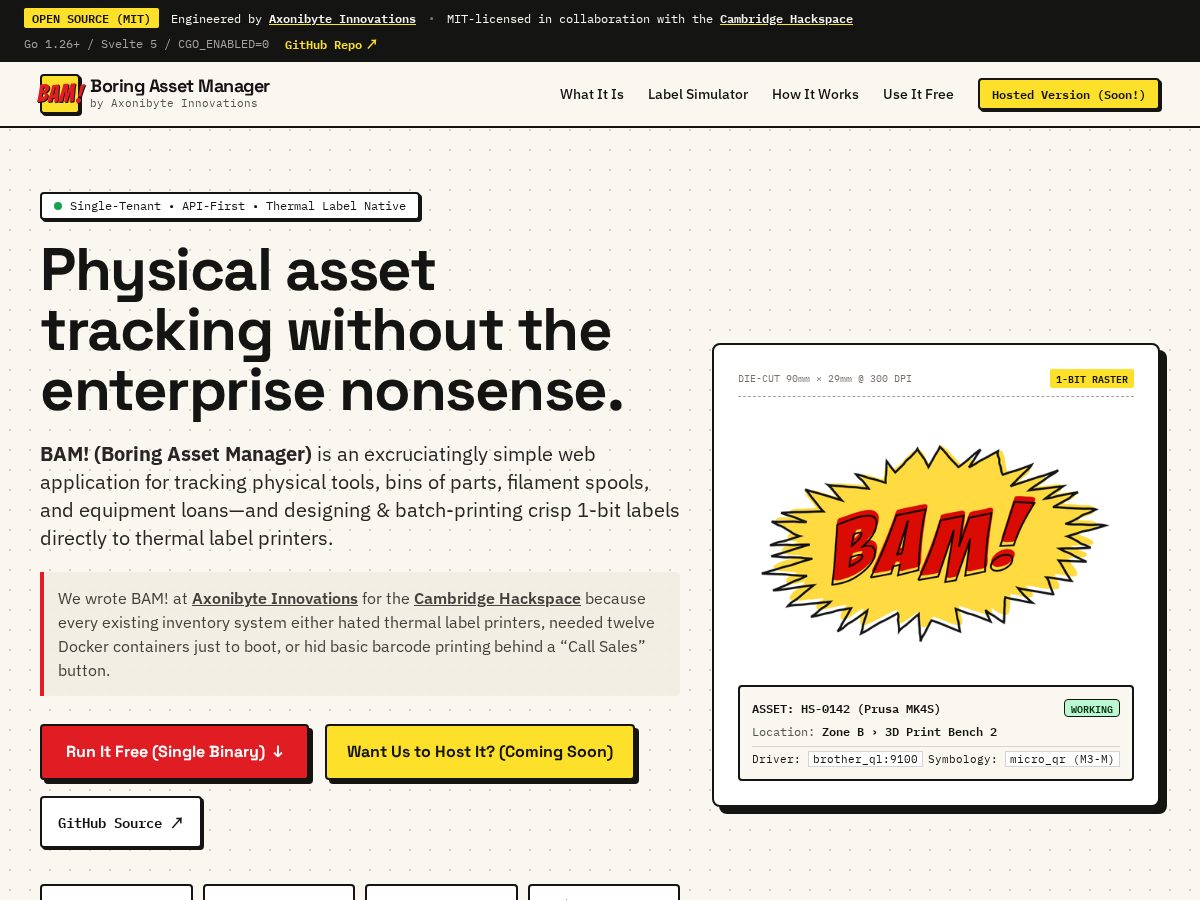 Landing-page snapshot of bam.supply