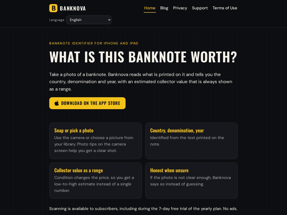 Landing-page snapshot of banknova.app