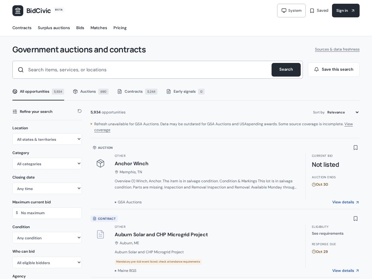 Landing-page snapshot of bidcivic.net