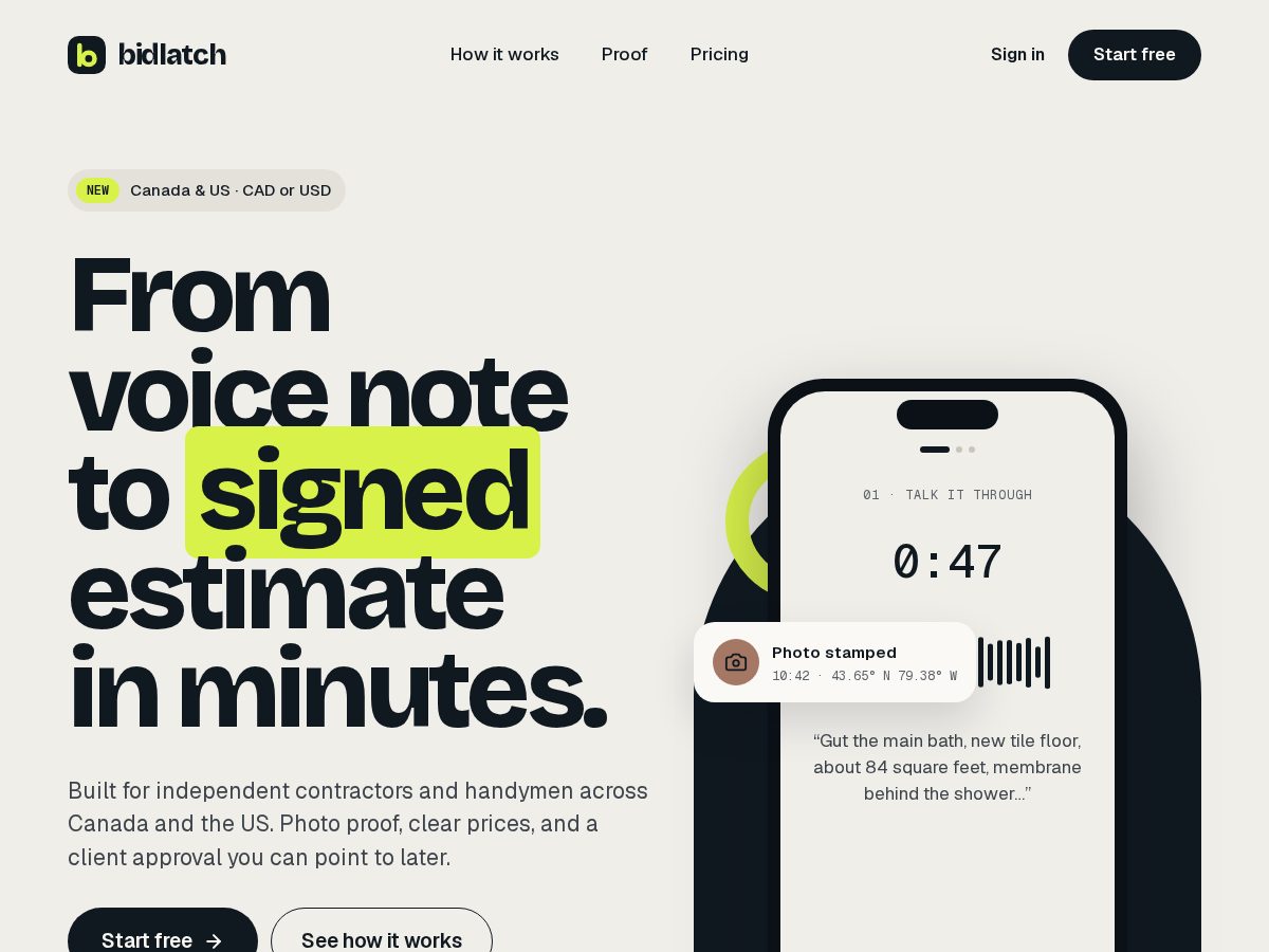 Landing-page snapshot of bidlatch.app
