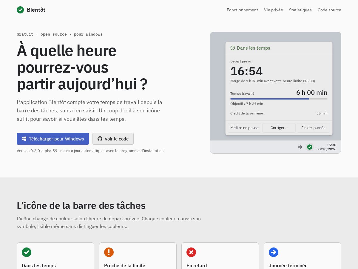 Landing-page snapshot of bientot.dev