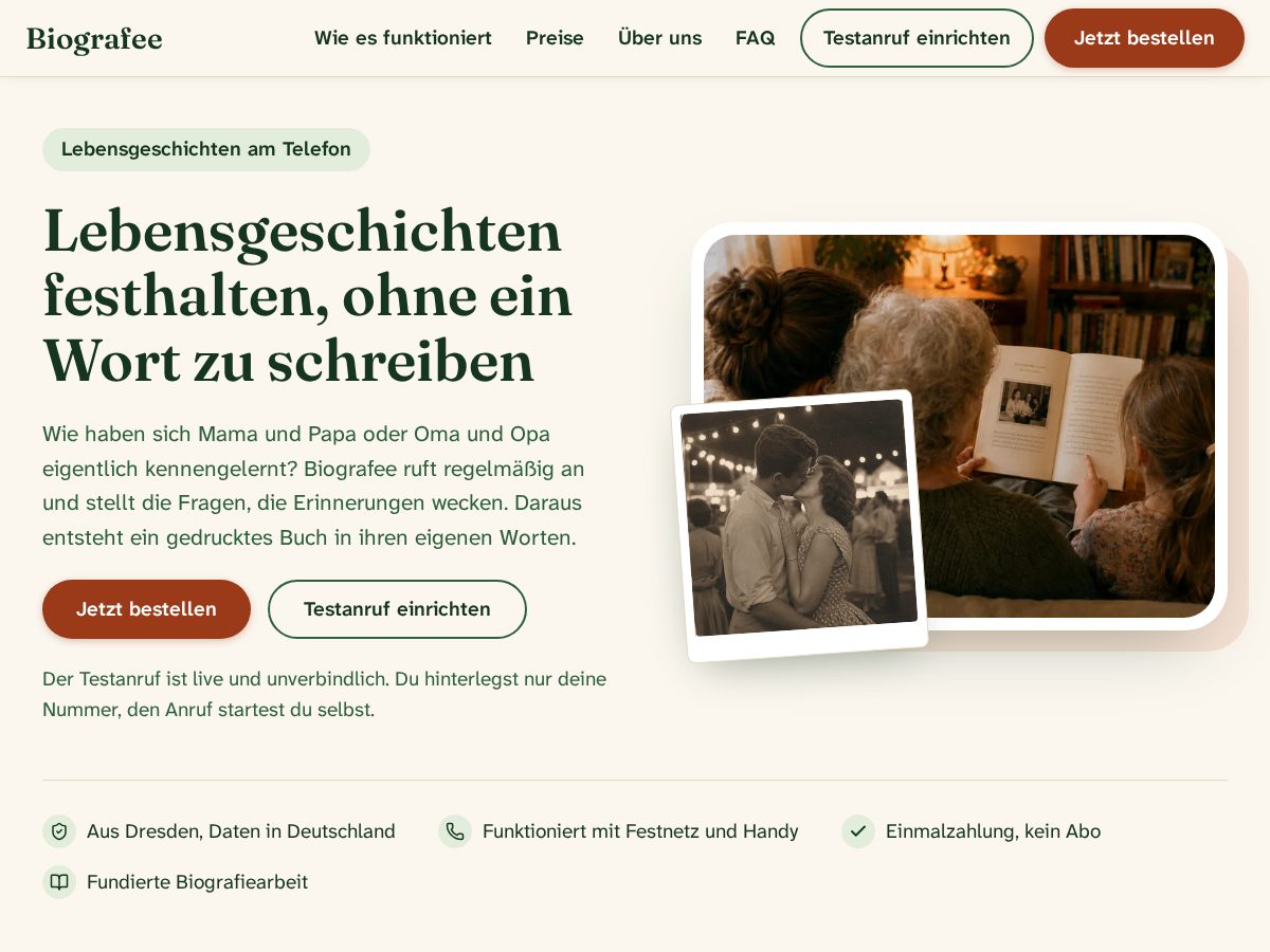 Landing-page snapshot of biografee.live