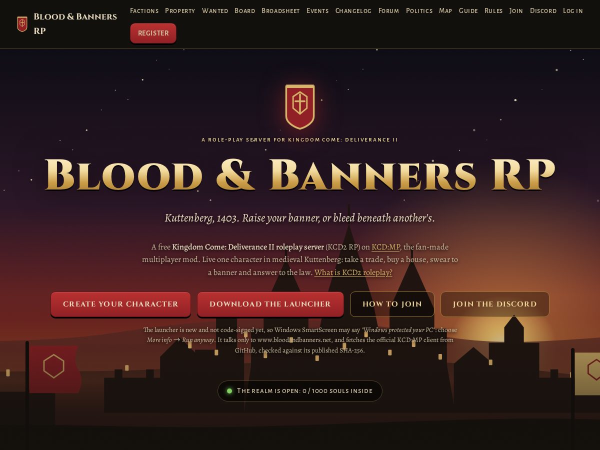 Landing-page snapshot of bloodandbanners.net
