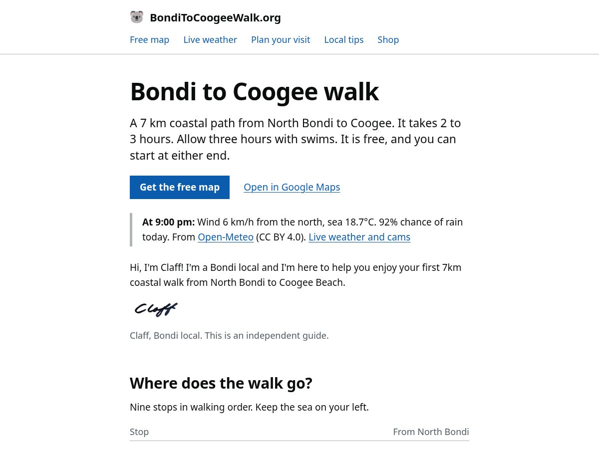 Landing-page snapshot of bonditocoogeewalk.org