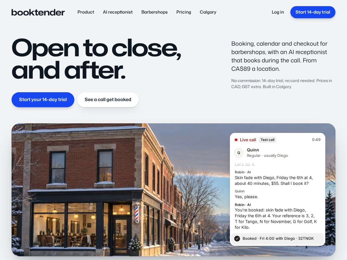 Landing-page snapshot of booktender.app