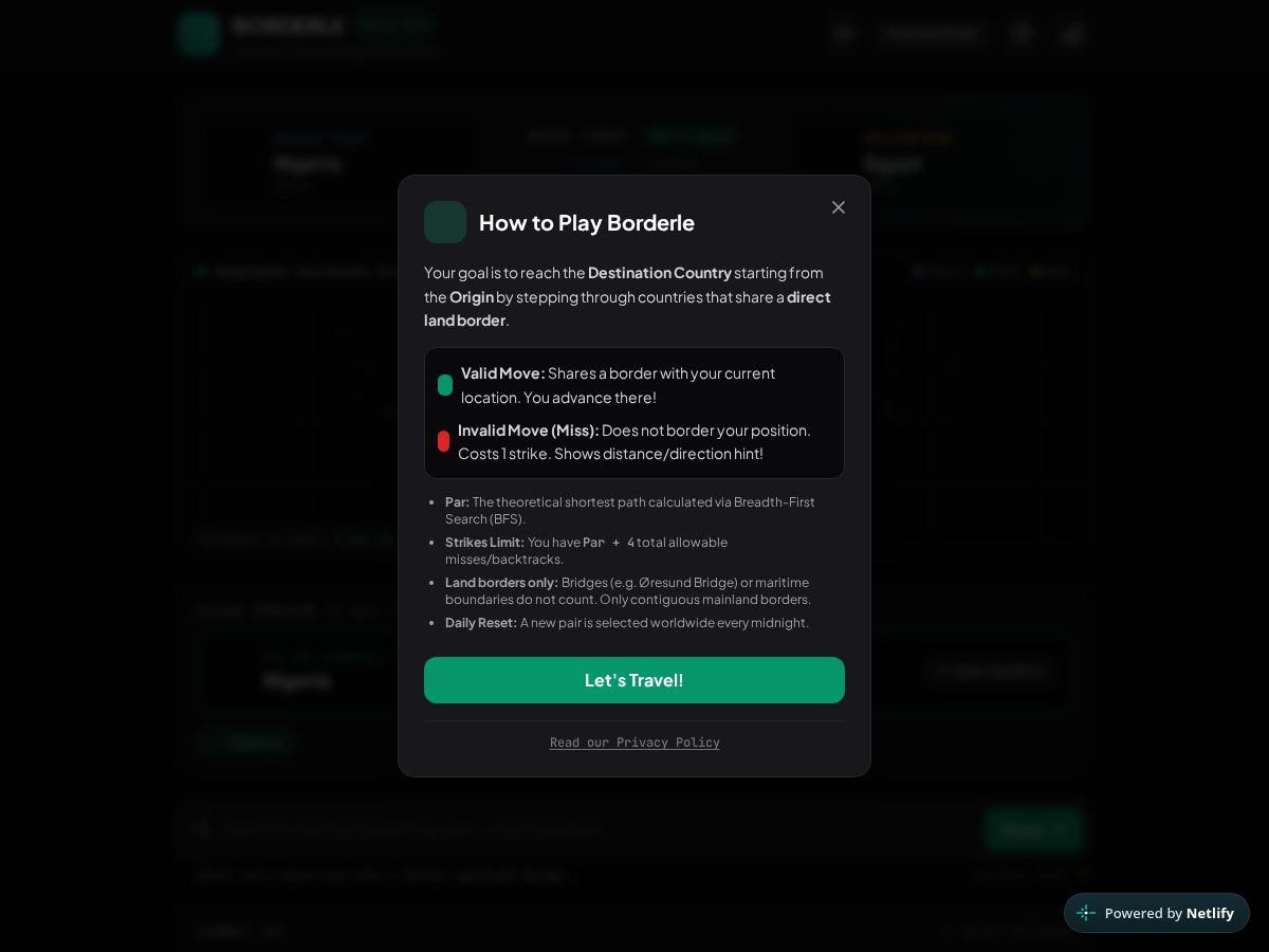 Landing-page snapshot of borderle.xyz