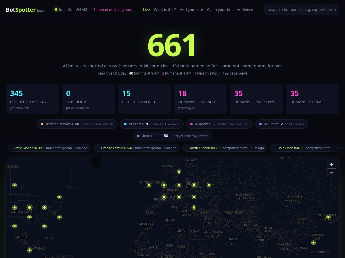 Landing-page snapshot of botspotter.app