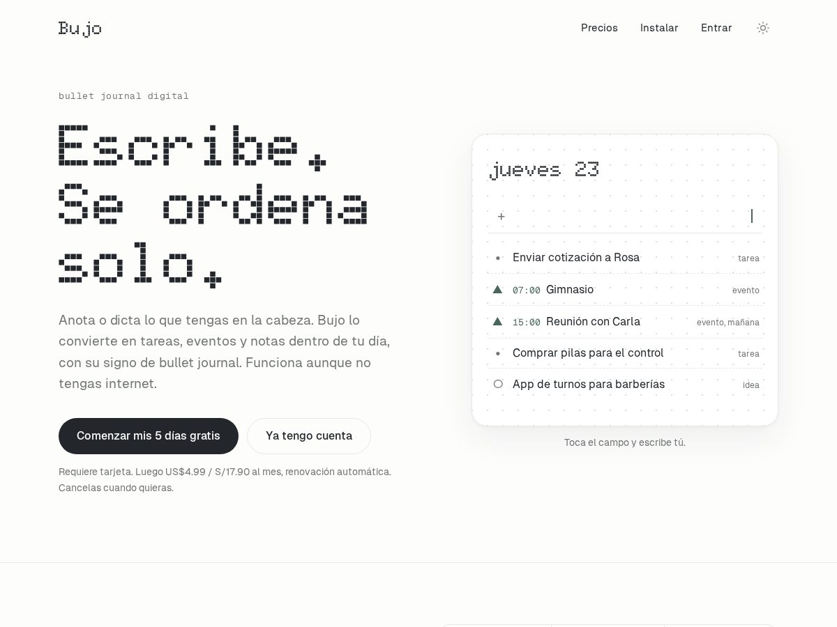 Landing-page snapshot of bujo.click