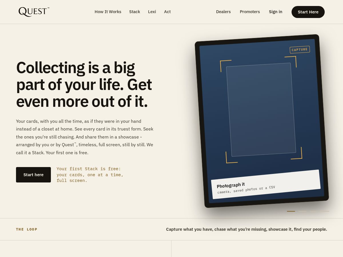 Landing-page snapshot of cardcollecting.quest