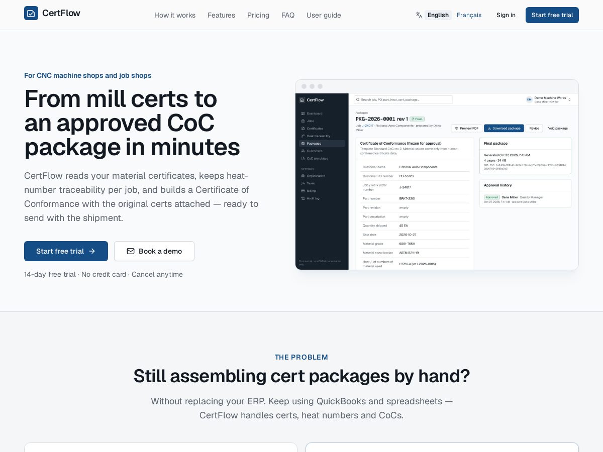 Landing-page snapshot of certflow.cloud