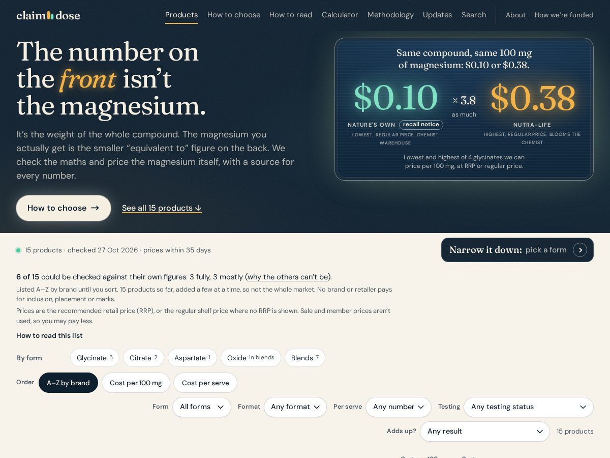 Landing-page snapshot of claimvsdose.org