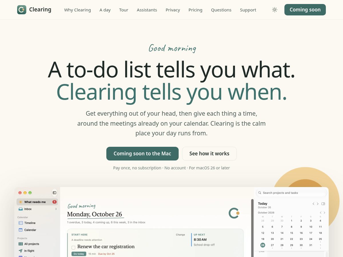 Landing-page snapshot of clearingplanner.app