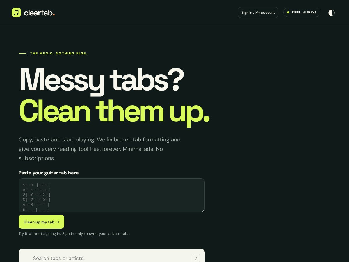 Landing-page snapshot of cleartabs.app