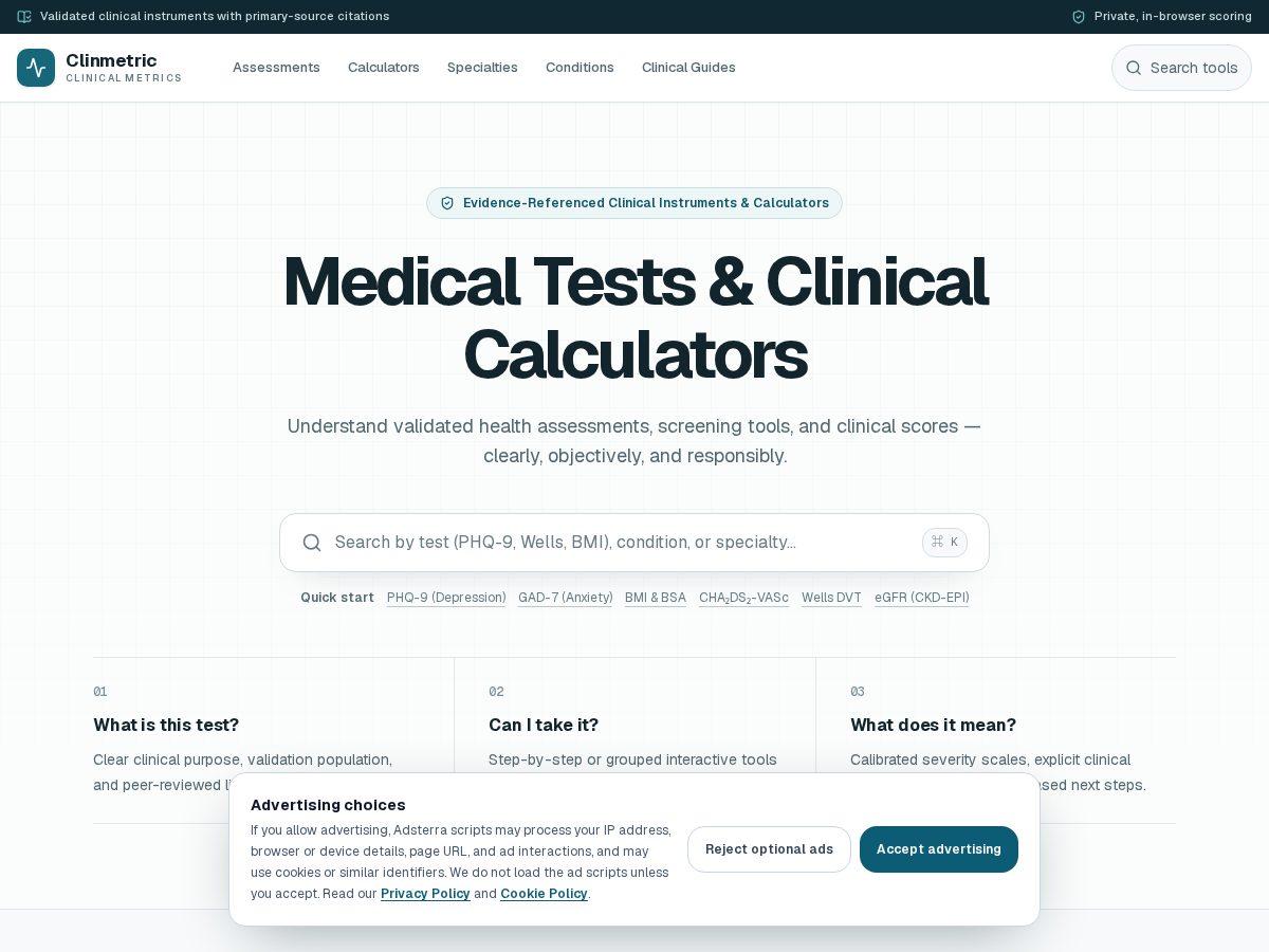 Landing-page snapshot of clinmetric.tech