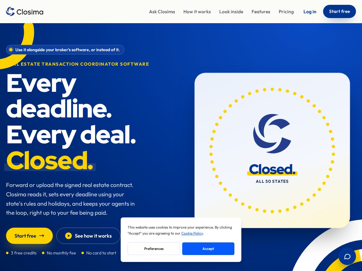 Landing-page snapshot of closima.net