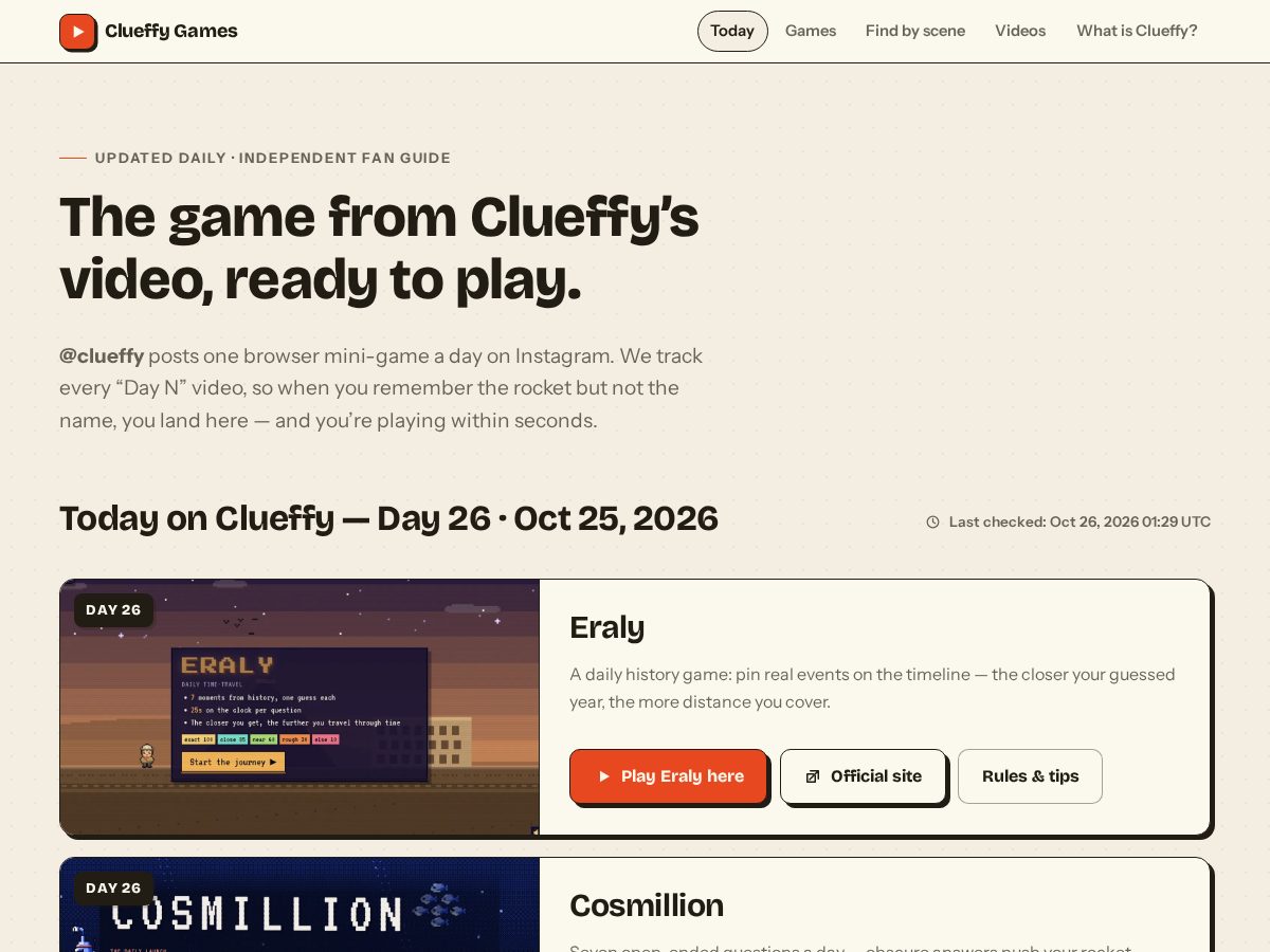 Landing-page snapshot of clueffy.net