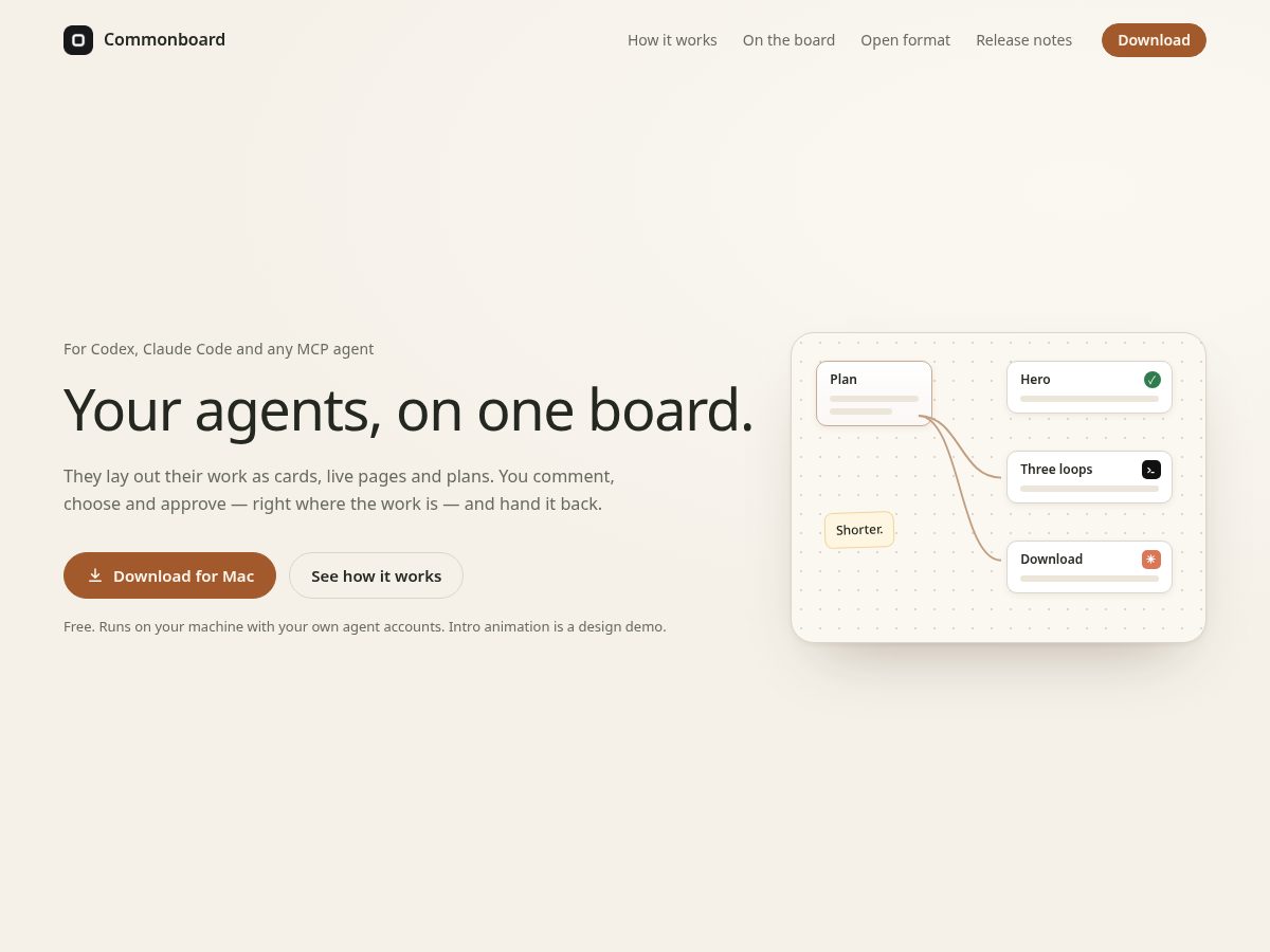 Landing-page snapshot of commonboard.dev