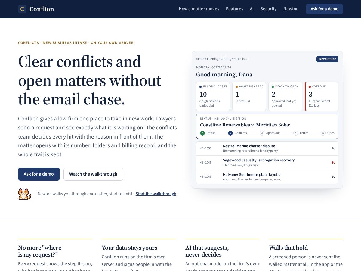 Landing-page snapshot of conflion.app