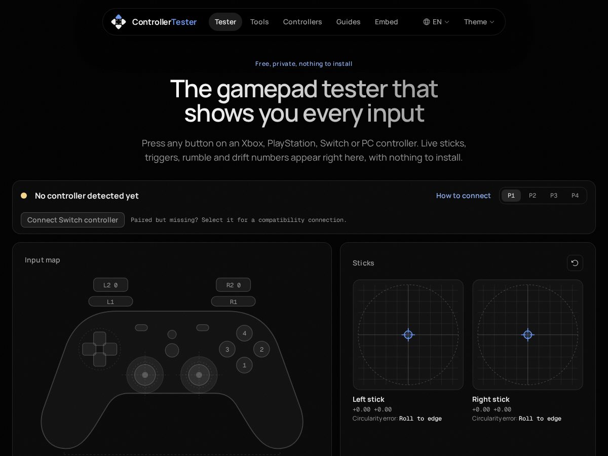 Landing-page snapshot of controllertester.wiki