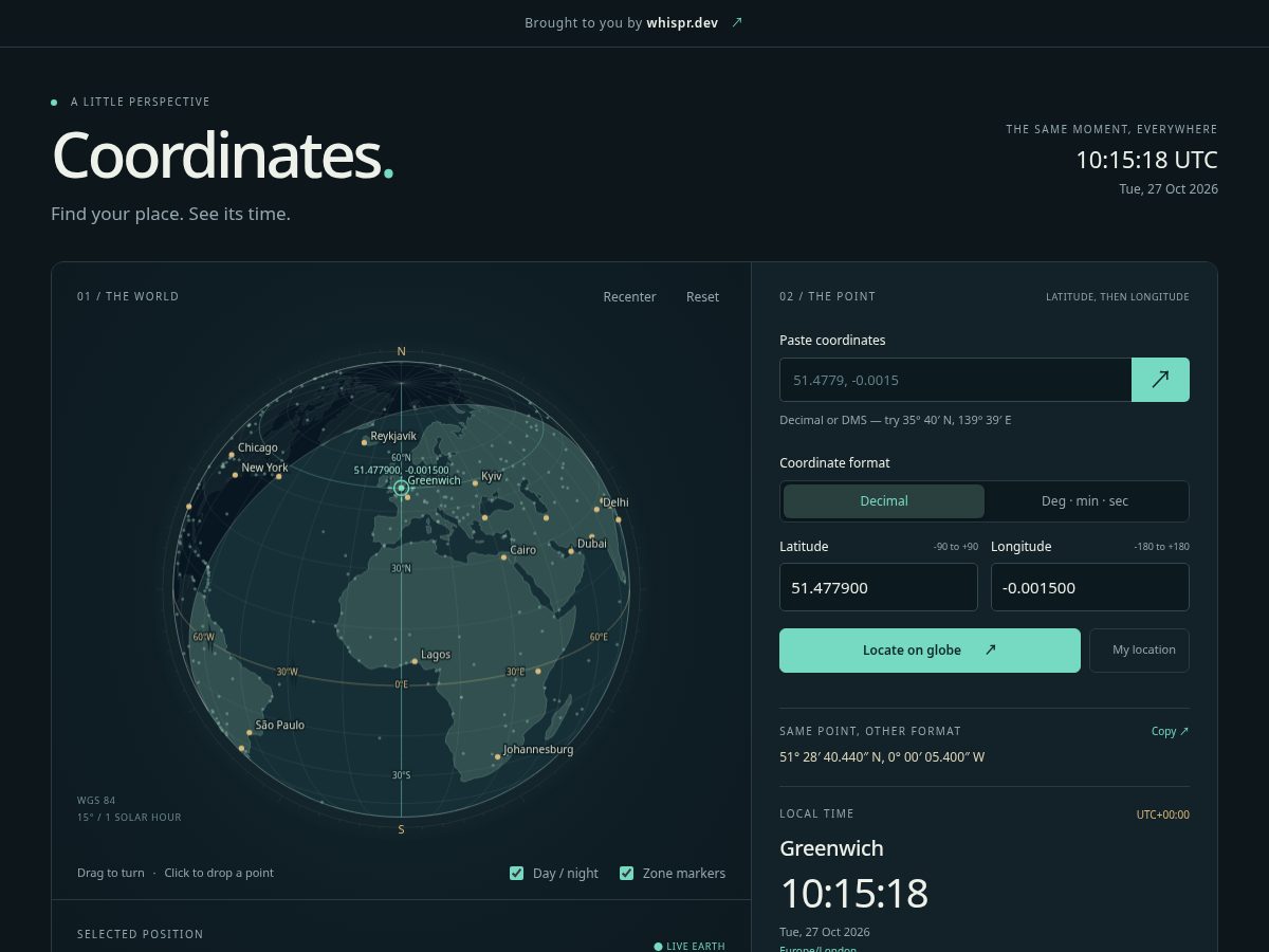 Landing-page snapshot of coordinatez.one