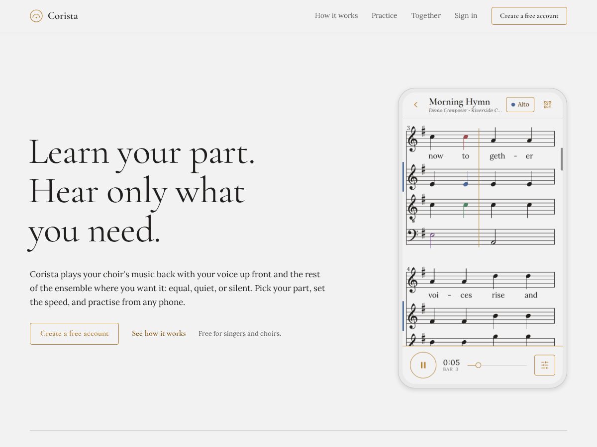 Landing-page snapshot of corista.app