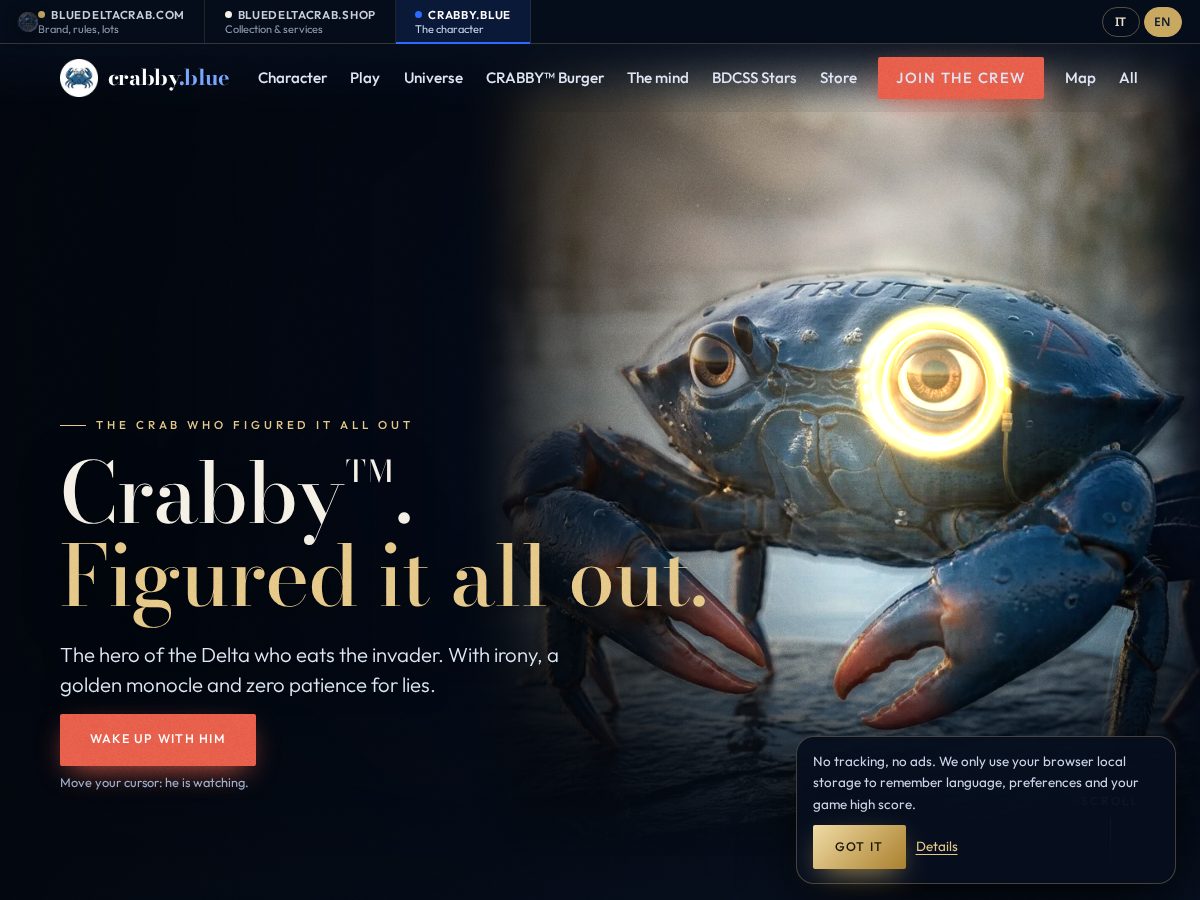 Landing-page snapshot of crabby.blue