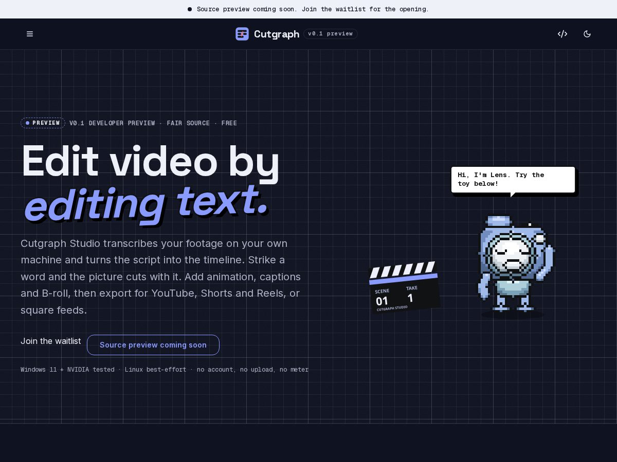 Landing-page snapshot of cutgraph.app