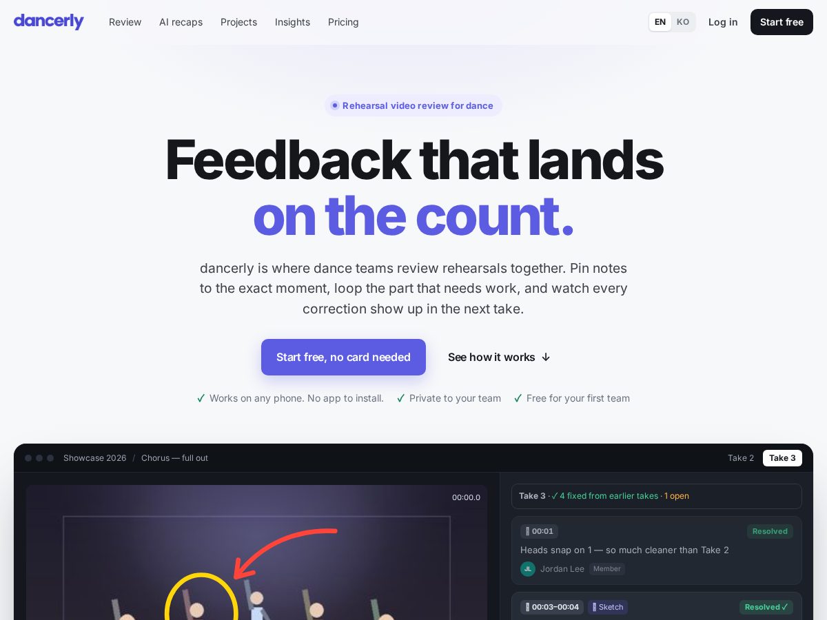 Landing-page snapshot of dancerly.app
