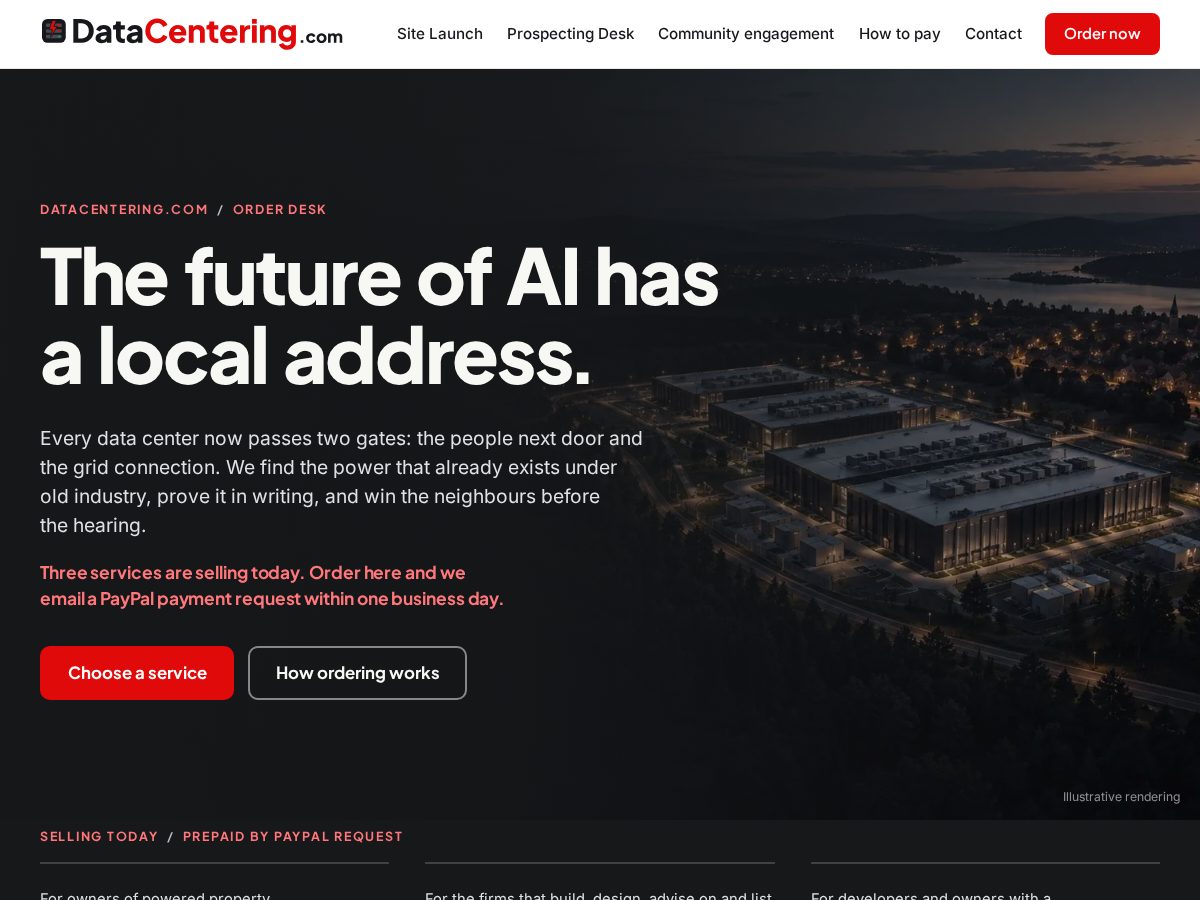 Landing-page snapshot of datacentering.net