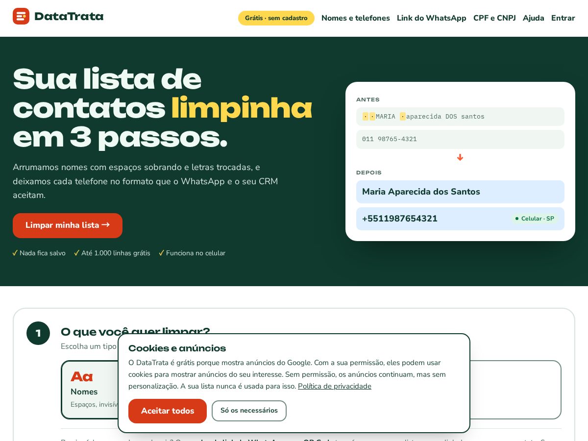 Landing-page snapshot of datatrata.app