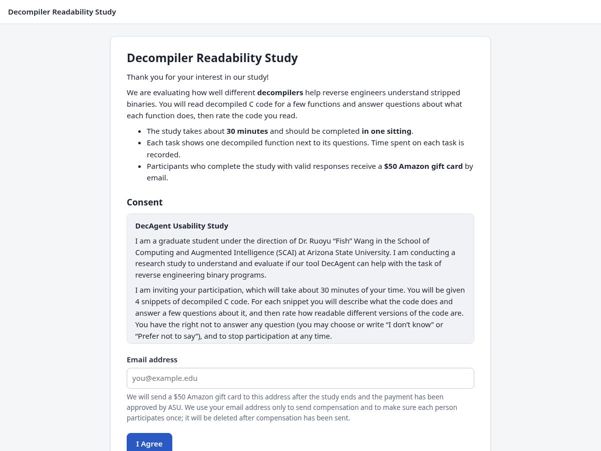 Landing-page snapshot of decagent.dev