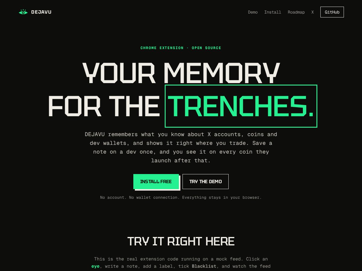 Landing-page snapshot of dejavu.tools