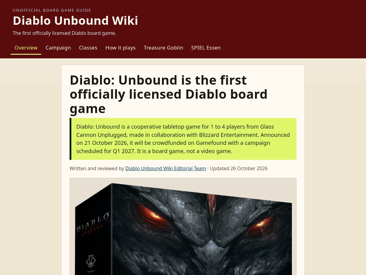 Landing-page snapshot of diablounbound-wiki.wiki