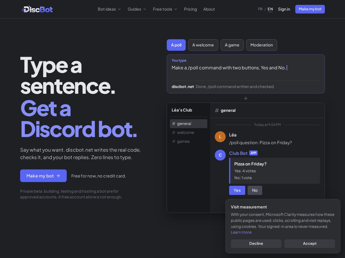 Landing-page snapshot of discbot.net