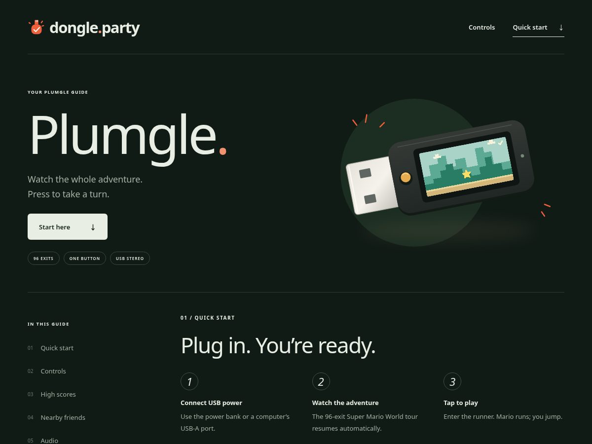 Landing-page snapshot of dongle.party
