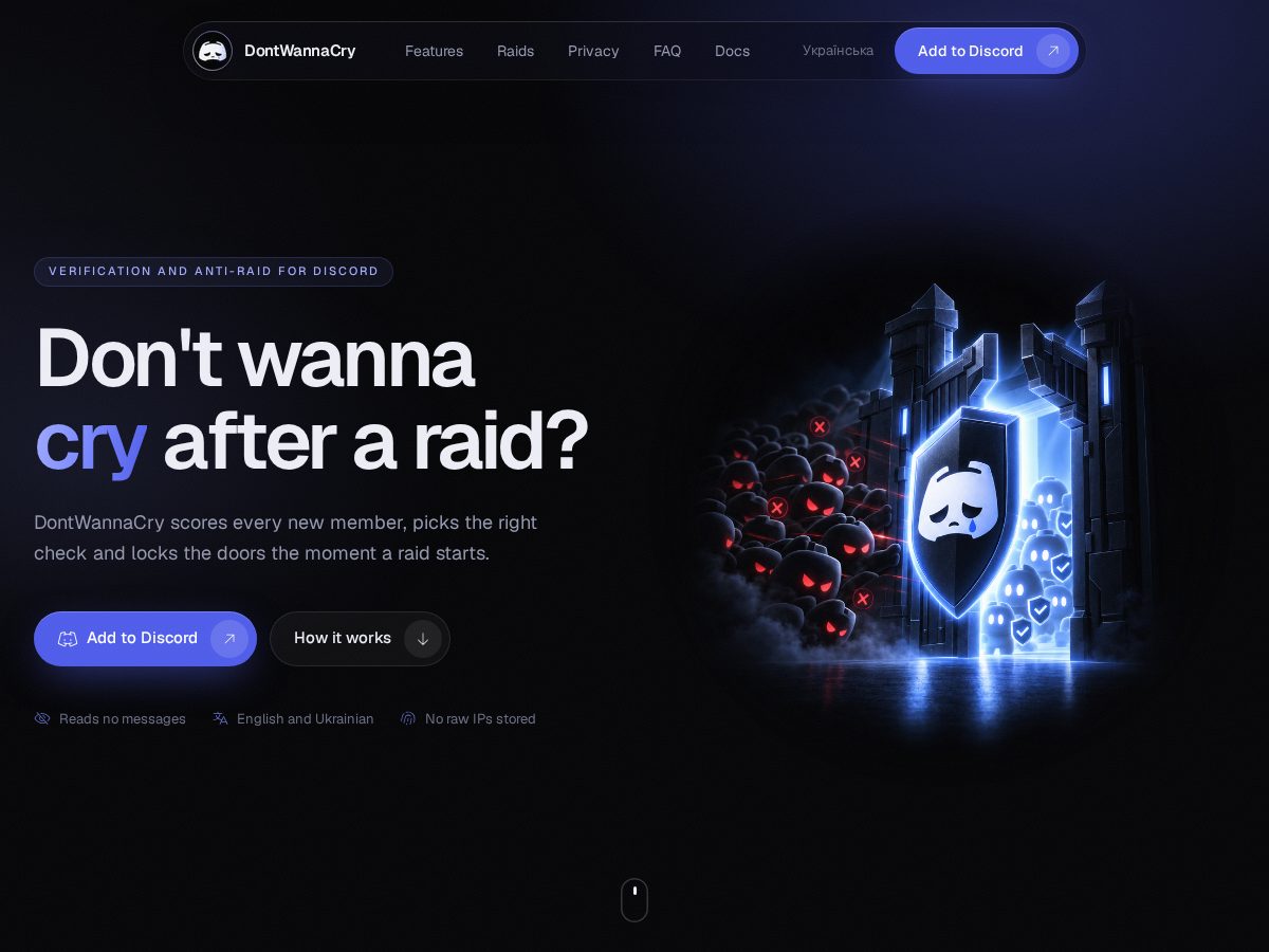 Landing-page snapshot of dontwannacry.app