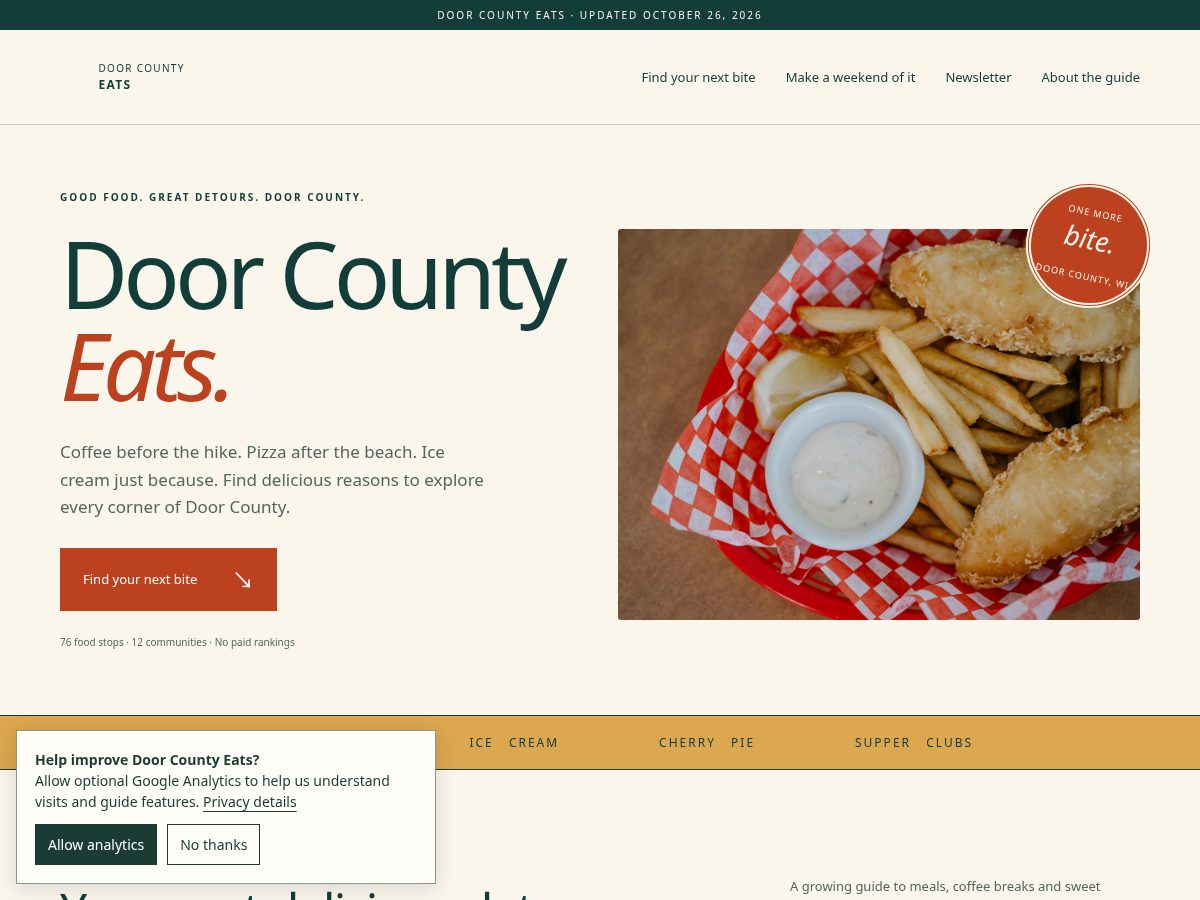 Landing-page snapshot of doorcountyeats.online