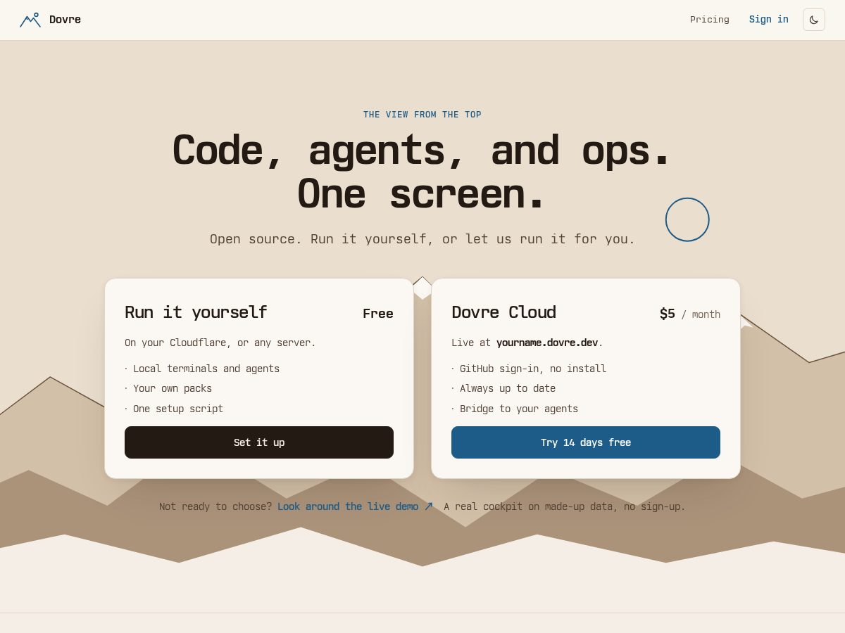 Landing-page snapshot of dovre.dev